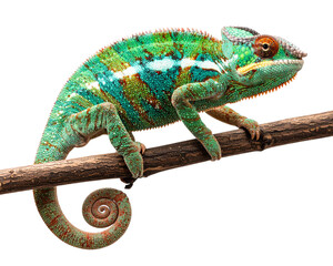 Obraz premium Chameleon on a branch isolated on a trasparent background