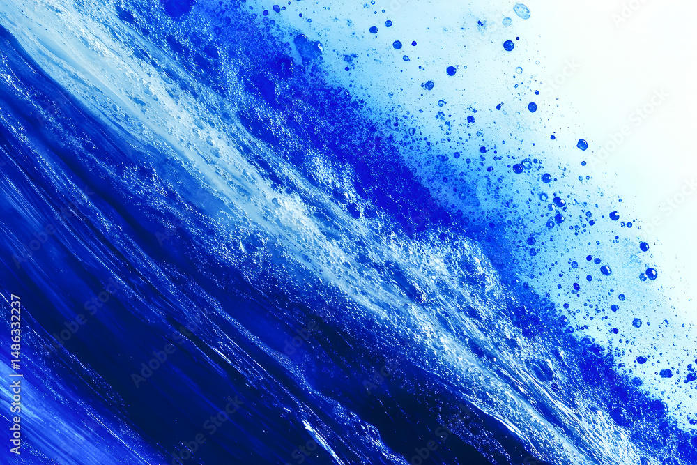 Poster abstract blue water texture with various shades showing water flow with a hint of splashes and bubbl