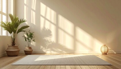Sunny room with mat and plants
