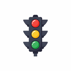 A traffic light showing red, yellow, and green lights