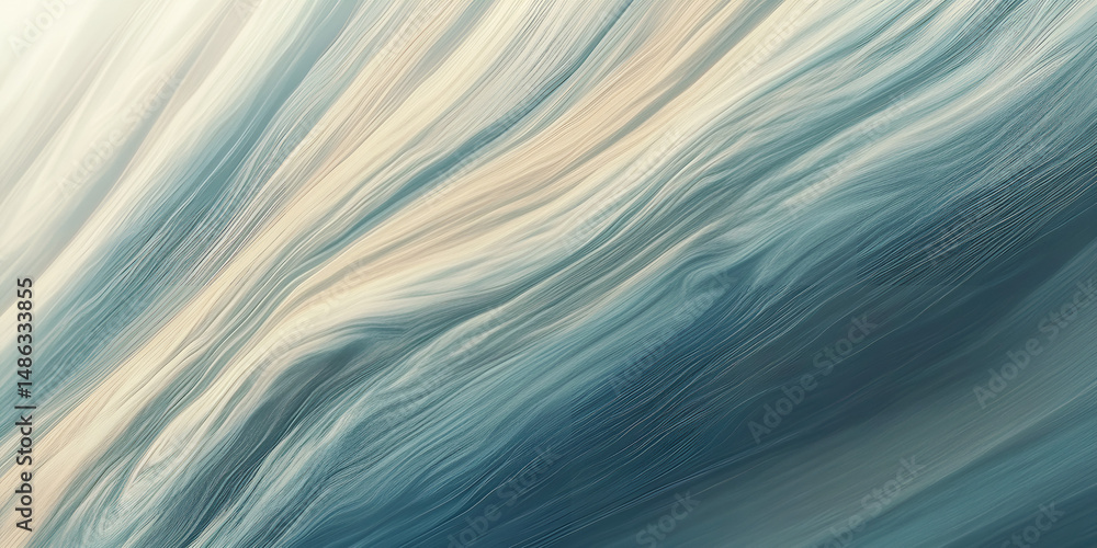 Poster abstract flowing lines in shades of blue and beige creates a calming and artistic layered fluid back
