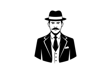 Elegant man in suit and hat vector art illustration