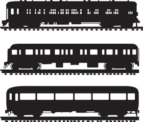 Silhouette Train Carriages on Tracks: Vintage Rail Transport Design