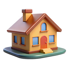 3D house icon isolated on white.  Colorful 3D rendered  house with chimney, windows, and front steps, isolated on white background for real estate or app use