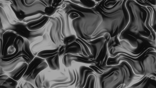 Abstract animated background with black and silver tones, flowing like liquid metal or molten chrome. It's melting, glossy slow motion fits video cover for tech, chemical, medical, or industrial