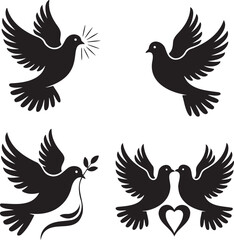 Obraz premium Dove silhouette set vector illustration isolated On Transparent Background