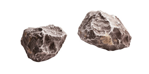 Natural textured rocks with rough surfaces and unique formations for geological studies, isolated on transparent background, png