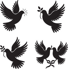 Fototapeta premium Dove silhouette set vector illustration isolated On Transparent Background