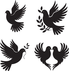 Obraz premium Dove silhouette set vector illustration isolated On Transparent Background