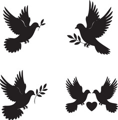 Fototapeta premium Dove silhouette set vector illustration isolated On Transparent Background