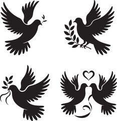 Fototapeta premium Dove silhouette set vector illustration isolated On Transparent Background