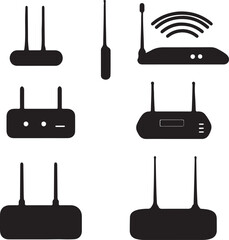 Black Silhouette WiFi Routers Set: Vector Illustration