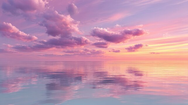 Serene Sunset Pink Sky and Calm Ocean Reflections