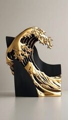 A wave of liquid gold crashing over darkened shapes, reflecting resilience and pushing past failure.15