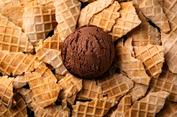 Ice cream on a waffle background