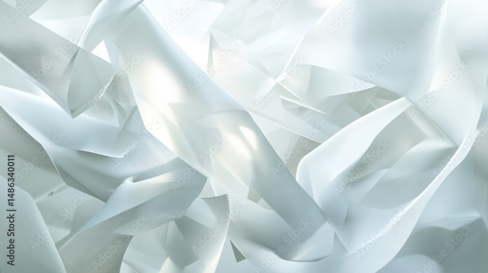 Poster light interacts with translucent fabric creating an ethereal atmosphere in a minimalist setting
