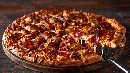 Large pizza with chicken, pepperoni, and mozzarella