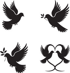 Obraz premium Dove silhouette set vector illustration isolated On Transparent Background
