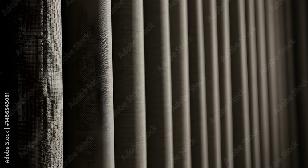 Poster abstract vertical blinds texture: close-up of fabric window covering creating light and shadow patte