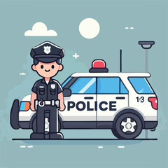 vector image of handsome police with police car