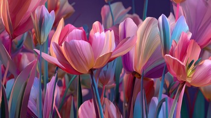 A visually striking tulip composition merging low-poly digital abstraction with smooth organic elements