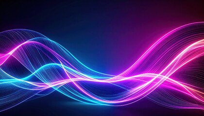 Naklejka premium Luminous pink and blue light waves cascade across a dark background
