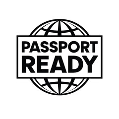 Passport Ready Text in Over Globe Black and White Minimalist Design, Flat Icon