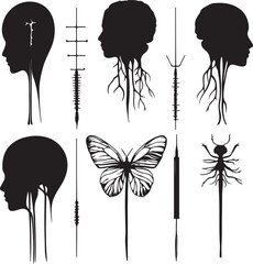 Silhouette Art: Surreal Portraits, Butterfly, Insect, Root-Like Structures
