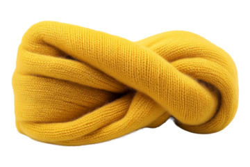 Knitted Yellow Wool Headband on Black, cut out transparent
