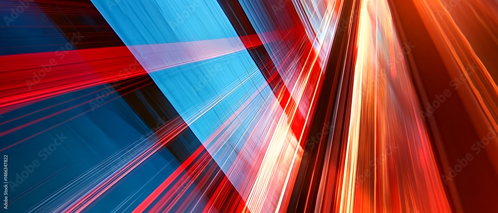 Poster abstract modern composition of red blue and orange light rays creating dynamic energy and visual int
