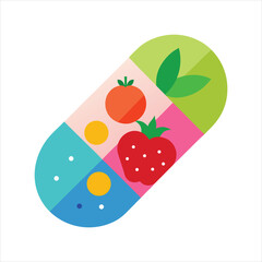 Medical Capsule with Fruit Flat Vector Illustration