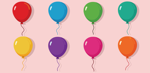 Bunch of Balloons flat vector illustration, flying ballon with rope for birthday, festive occasions, parties, weddings