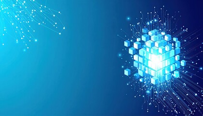 Glowing cube construct with connected points on blue gradient background