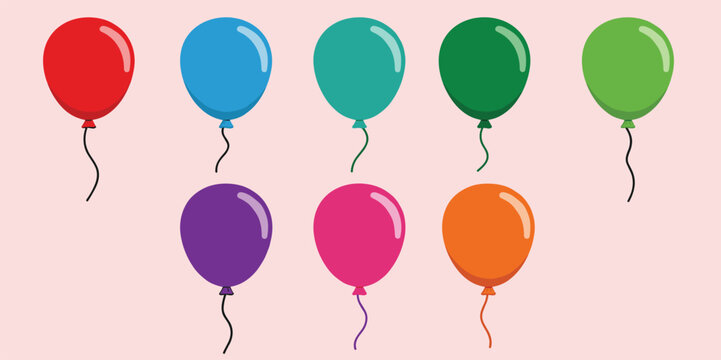 Bunch of Balloons flat vector illustration, flying ballon with rope for birthday, festive occasions, parties, weddings