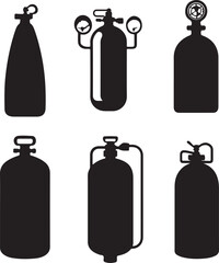 Silhouette Icons of Gas Cylinders for Industrial and Medical Use