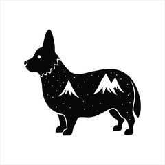 Mountain Landscape Inside Corgi Dog Silhouette Vector