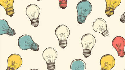 Colorful lightbulbs art, seamless design