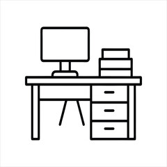 Modern Office Desk Icon in Line Art and Silhouette Style Vector