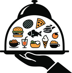 Black and White Food Icons Burgers, Pizza, Ice Cream and More Vector Illustration