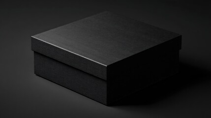 Black square gift box on dark background