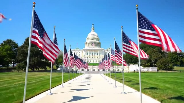 Us capitol building with flags