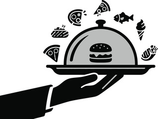Black and White Food Icons Burgers, Pizza, Ice Cream and More Vector Illustration