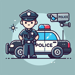 vector image of handsome police with police car