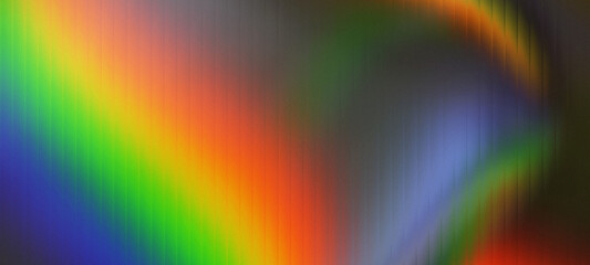 Light dispersion, refraction, iridescence spectrum glow fluted ribbed glass texture with fine grain, soft blur. Modern fluid abstract blurred background for digital design, banners, web visuals, etc