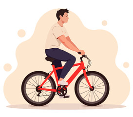Fototapeta premium Young man riding a red bicycle in a minimalist illustration style 