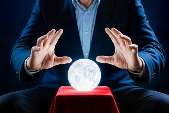 man with magic ball and copy space and dark background concept hombre con bola m&aacute;gica y el espacio de copia y el concepto de fondo oscuro homme avec boule magique et espace de copie sur fond sombre