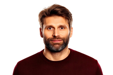 Obraz premium Bearded man with kind eyes, portrait shot, cut out transparent