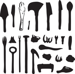 Silhouettes of Kitchen Utensils: Black and White Food Prep Tools