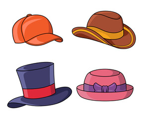 Headwear accessories hats collection style vibrant fashion illustration