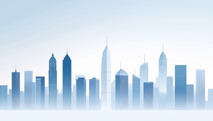Fototapeta premium Minimal business skyline background, modern skyscrapers with clean lines, soft haze